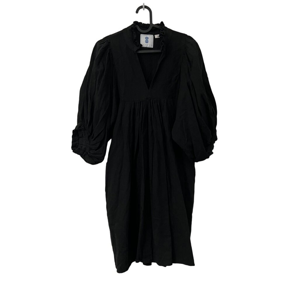 CJ Laing Black Balloon Sleeve Vneck Ruffle Collar Cotton Dress Womens Size Small